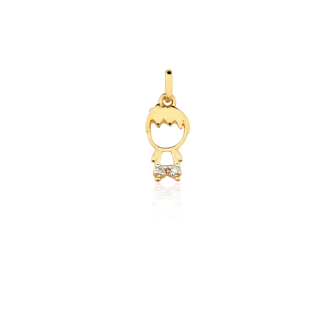 Pingente filhos em ouro 18k menino calção com 1pt de Diamante 1