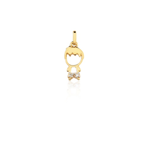 Pingente filhos em ouro 18k menino calção com 1pt de Diamante