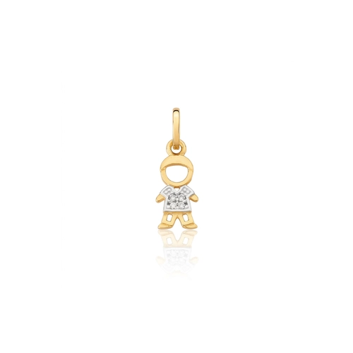 Pingente Essentials filhos menino em ouro 18k camisa com Zircônias brancas