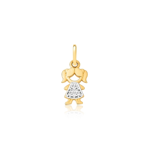 Pingente Essentials filhos menina em ouro 18k vestido com Zircônias brancas