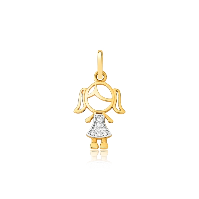 Pingente Essentials filhos em ouro 18k menina com vestido de Zircônias brancas 1
