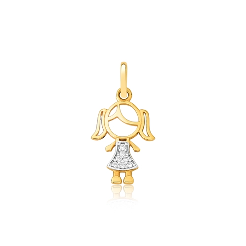 Pingente Essentials filhos em ouro 18k menina com vestido de Zircônias brancas
