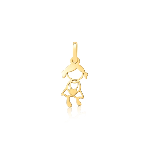 Pingente Essentials filhos boneca em ouro 18k menina vazada com coração polido