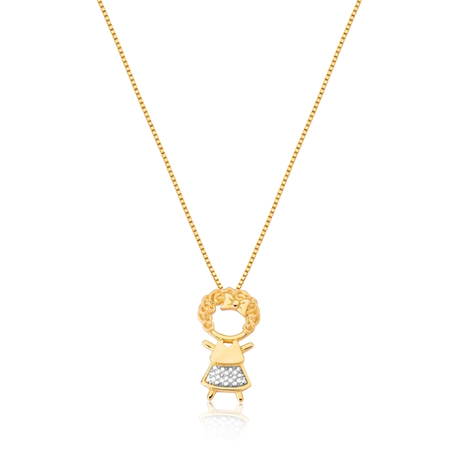 Pingente filhos ouro 18k menina cabelo cacheado 1