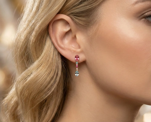 Brinco Paradis pingente ouro 18k Mix de Gemas e Diamantes