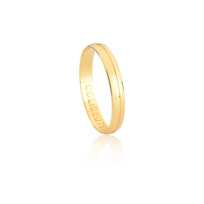 Aliança Toujours meia cana ouro 18k polida com friso 3MM 1