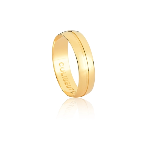 Aliança Toujours meia cana com friso ouro 18k polida 5MM