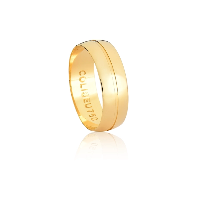 Aliança Toujours meia cana ouro 18k com friso polida 6MM 1