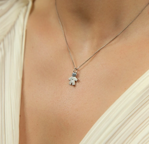 Pingente filhos menino ouro branco 18k com 1pt de Diamante