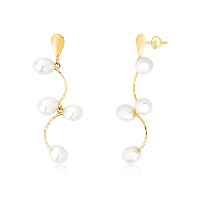 Brinco Essentials pingente galhos em ouro 18k com gotas de Pérola Biwa 3