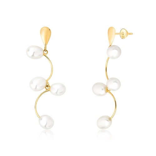 Brinco Essentials pingente galhos em ouro 18k com gotas de Pérola Biwa