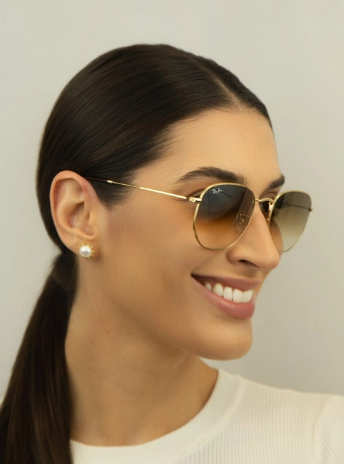 Óculos de Sol Ray-Ban Hexagonal 0RB3548 001/51 54 Metal Dourado com lentes na cor Marrom 5
