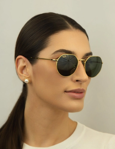 Óculos de Sol Ray-Ban Jack 0RB3565 91963153 Metal Dourado com lentes na cor Verde