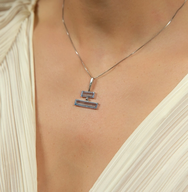 Pingente Baguettes ouro branco 18k com gemas de Topázio London 1