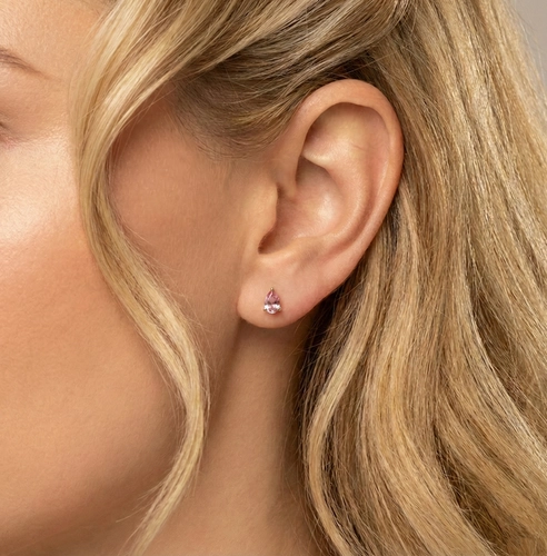Brinco Coloré Stud ouro 18k gota da gema Turmalina rosa