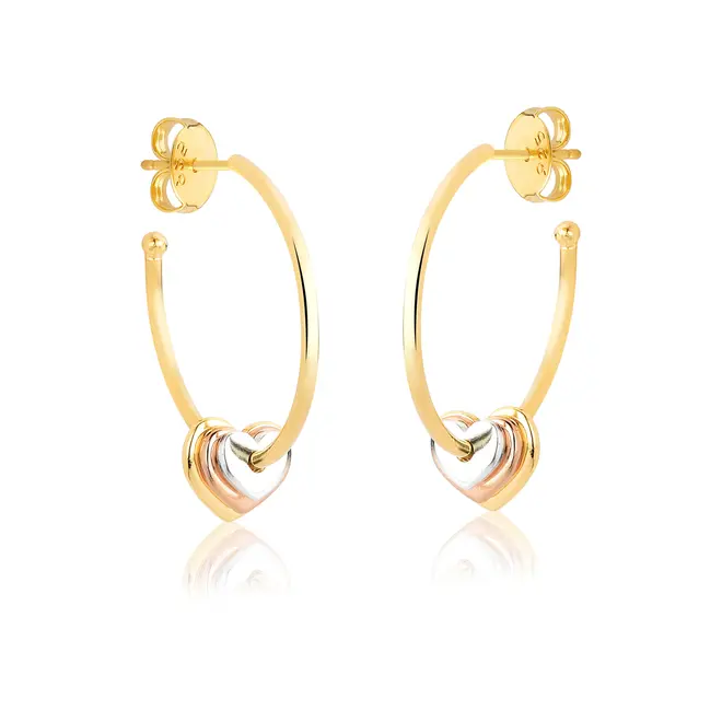 Brinco argola aberta prata 925 dourada 3 corações For me Pretty 1