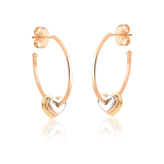Brinco argola aberta prata 925 rosé com 3 corações For me Pretty 1