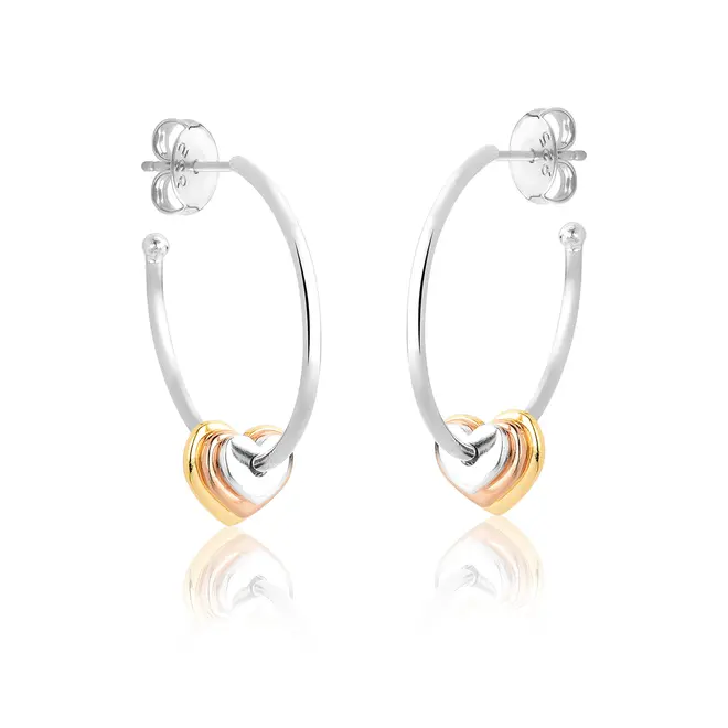 Brinco argola aberta prata 925 com 3 corações passantes For me Pretty 1