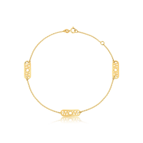 Pulseira Wow Mom de elos ouro 18k intercalada com placas monograma Mom
