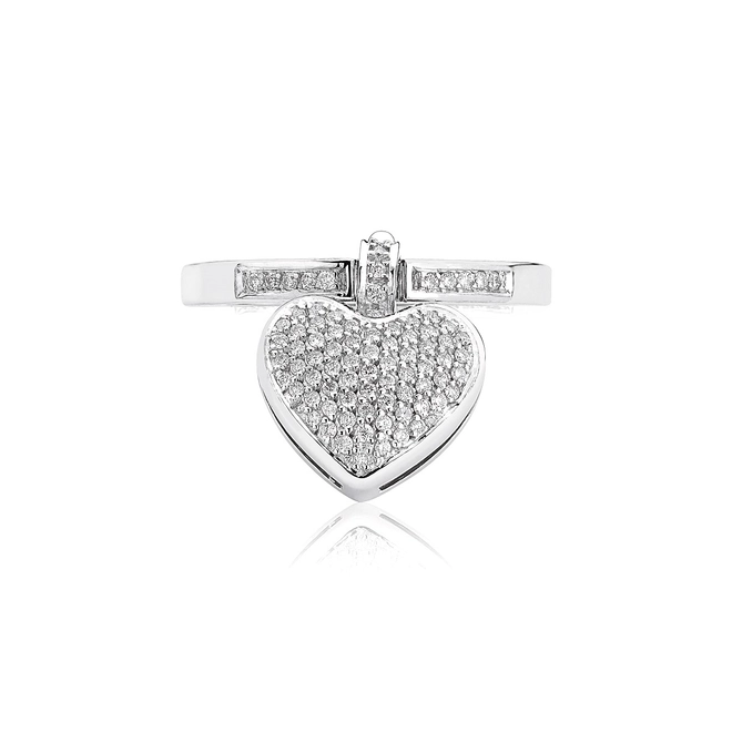 Anel My Heart em ouro branco 18k aro e pingente coração pavê 33pts de Diamantes 3