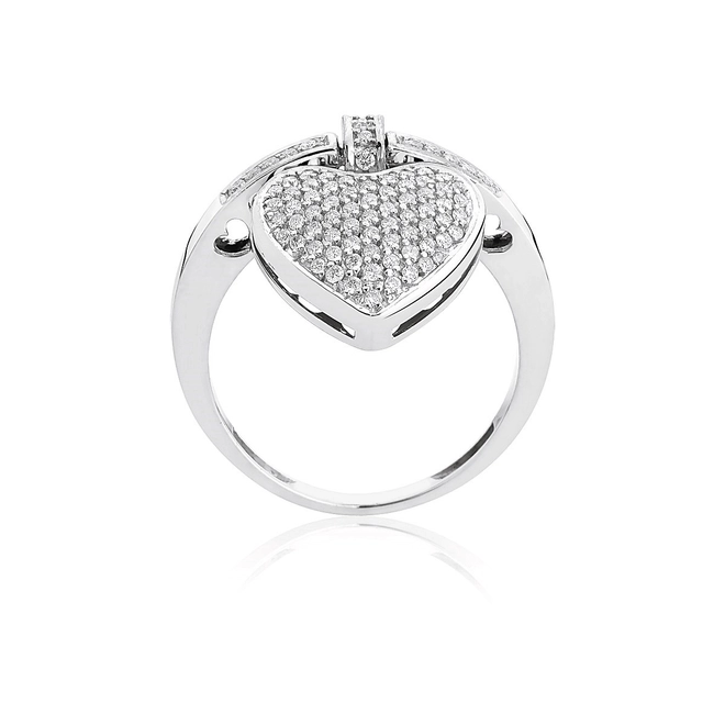 Anel My Heart em ouro branco 18k aro e pingente coração pavê 33pts de Diamantes 2