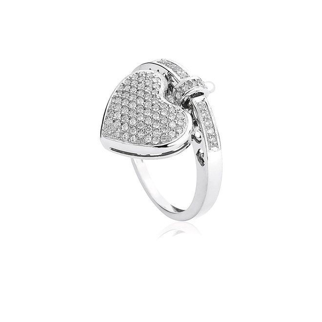 Anel My Heart em ouro branco 18k aro e pingente coração pavê 33pts de Diamantes 1