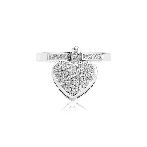 Anel My Heart em ouro branco 18k aro e pingente coração pavê 33pts de Diamantes