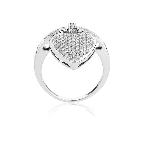 Anel My Heart em ouro branco 18k aro e pingente coração pavê 33pts de Diamantes