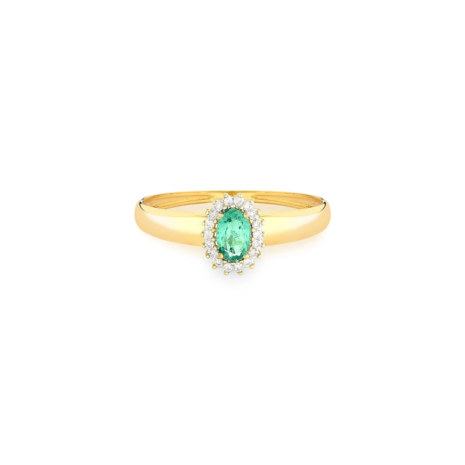 Anel Laurel oval de Esmeralda ouro 18k contorno de Diamantes 3