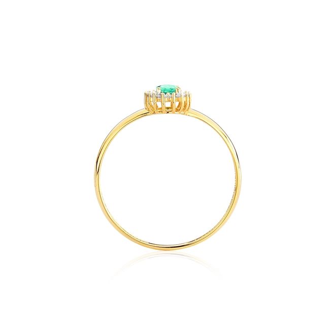 Anel Laurel oval de Esmeralda ouro 18k contorno de Diamantes 2