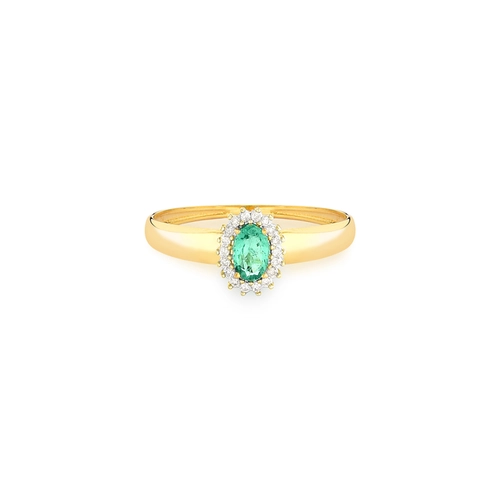 Anel Laurel oval de Esmeralda ouro 18k contorno de Diamantes