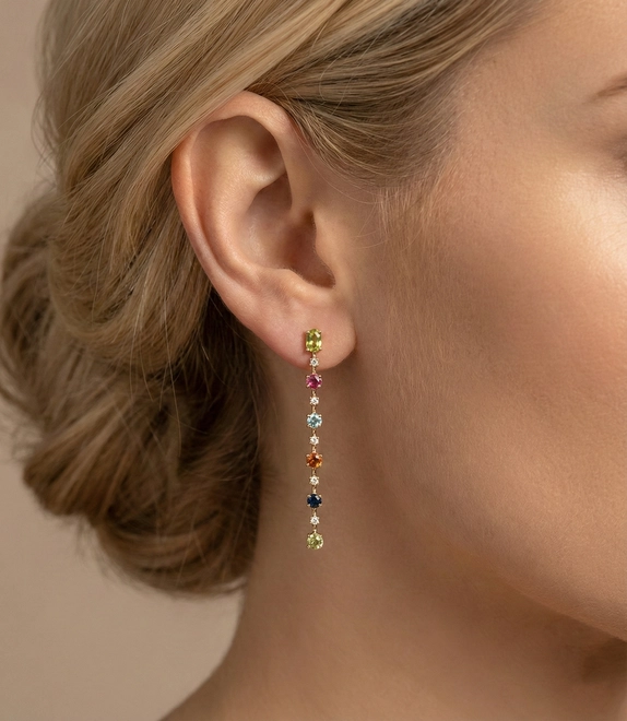 Brinco Riva pingente ouro 18k com Gemas Brasileiras e Diamantes 2