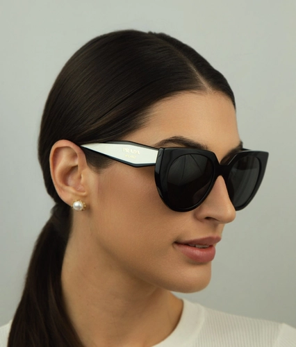 Óculos de Sol Prada 0PR 14WS 09Q5S052 Acetato Preto e Branco com lentes na cor Cinza