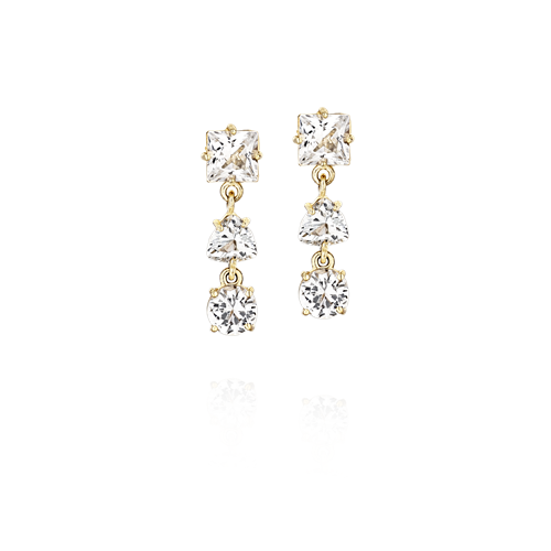 Brinco de Topázio branco pingente de pedras ouro 18k Coliseu