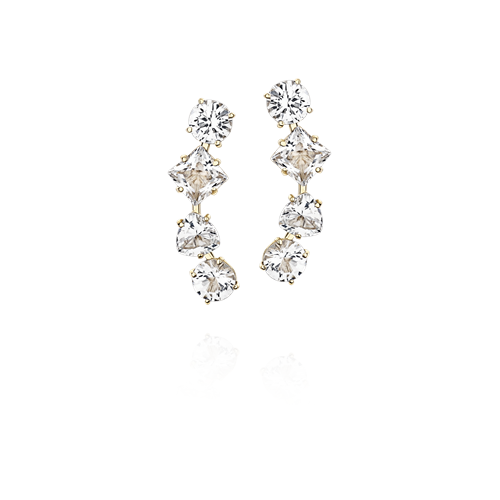 Brinco ear cuff ouro 18k com gemas de Topázio branco Coliseu