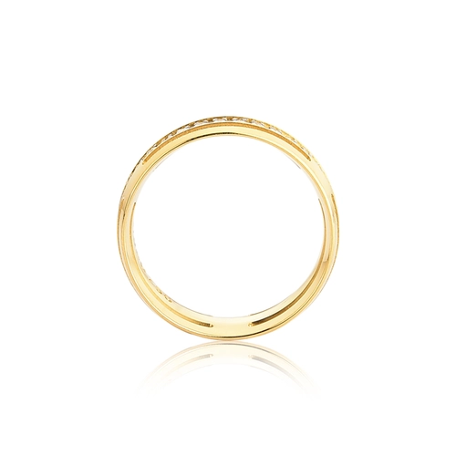 Aliança Per Amore ouro 18k meia cana vazada com friso de 40pts de Diamantes 6MM