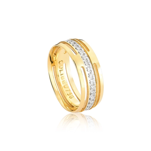Aliança Per Amore ouro 18k meia cana vazada com friso de 40pts de Diamantes 6MM