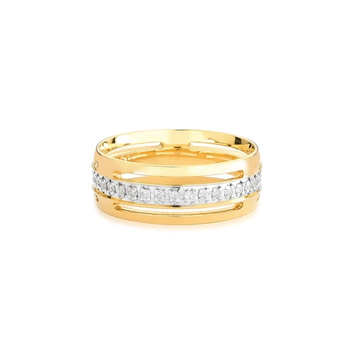 Aliança Per Amore ouro 18k meia cana vazada com friso de 40pts de Diamantes 6MM
