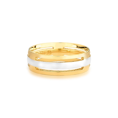 Aliança Per Amore ouro 18k meia cana friso ouro branco vazada 6MM