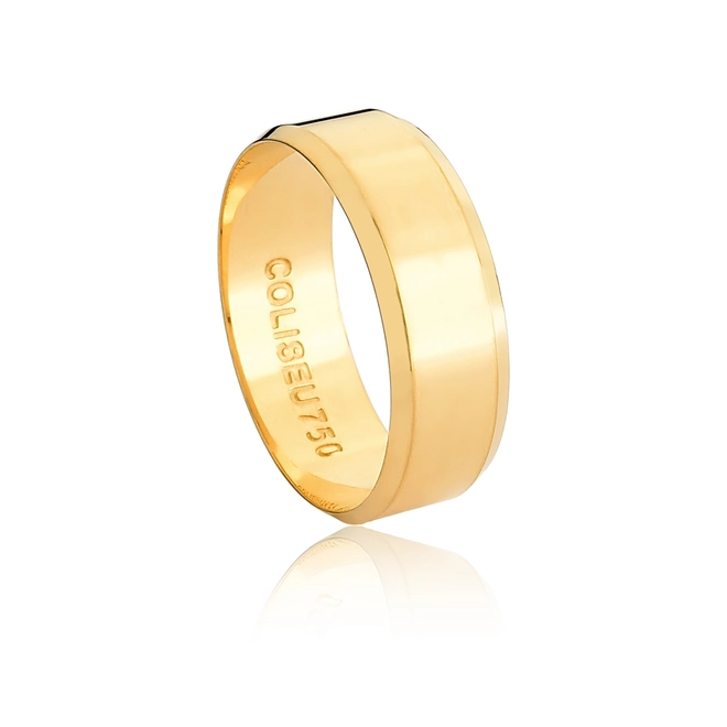 Aliança Passion reta borda chanfrada ouro 18k polida 7MM 3
