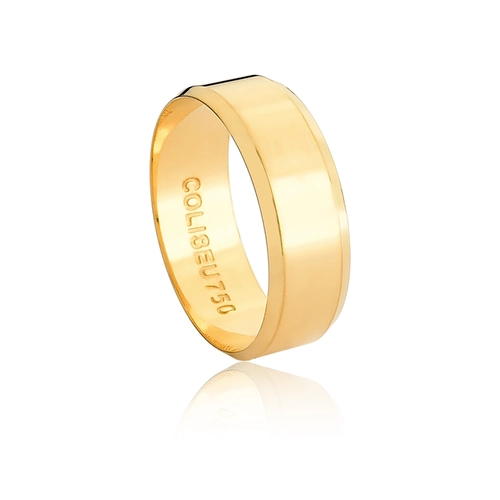 Aliança Passion reta borda chanfrada ouro 18k polida 7MM