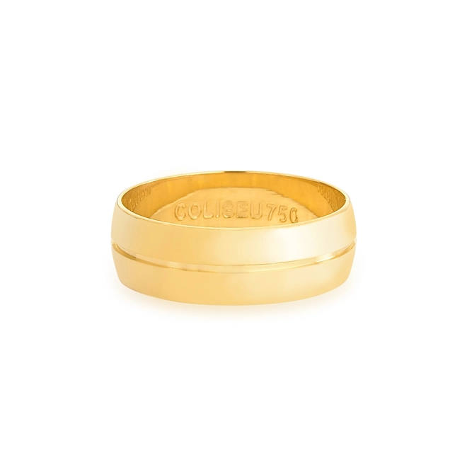 Aliança Toujours meia cana ouro 18k  polida com friso 7MM 1