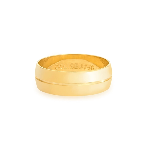 Aliança Toujours meia cana ouro 18k  polida com friso 7MM