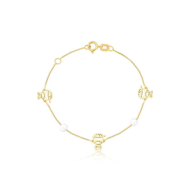 Pulseira infantil veneziana meninos de boné ouro 18k com Pérolas 1