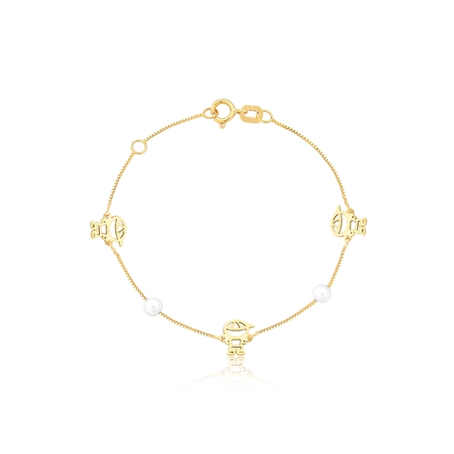 Pulseira infantil veneziana meninos de boné ouro 18k com Pérolas