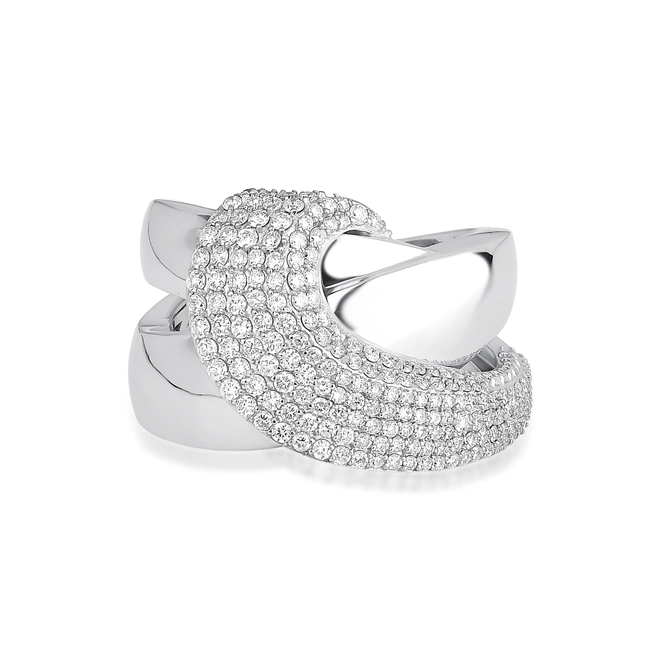 Anel Contour ouro branco 18k aros entrelaçados sobreposto com pavê de Diamantes 3