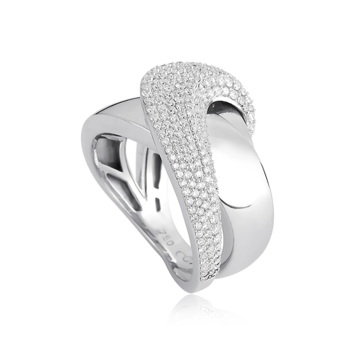 Anel Contour ouro branco 18k aros entrelaçados sobreposto com pavê de Diamantes