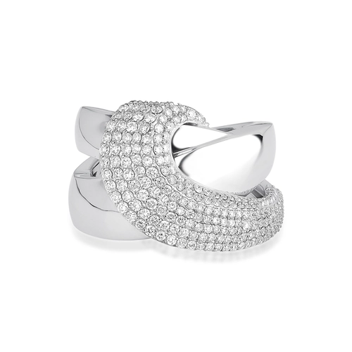 Anel Contour ouro branco 18k aros entrelaçados sobreposto com pavê de Diamantes