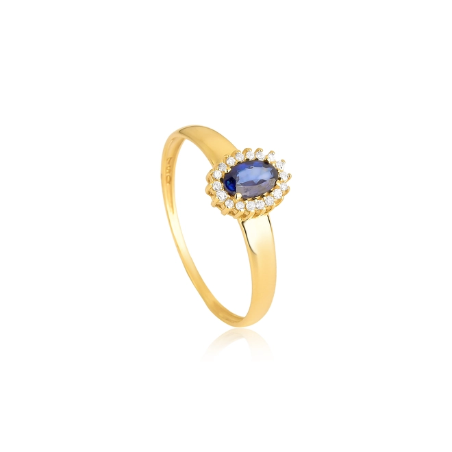 Anel Laurel oval de Safira azul ouro 18k contorno de 5,4pts de Diamantes 1