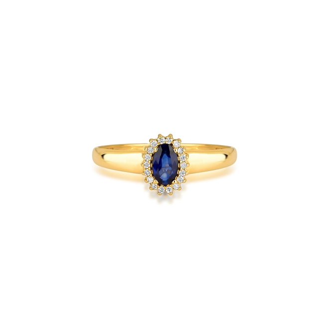 Anel Laurel oval de Safira azul ouro 18k contorno de 5,4pts de Diamantes 3